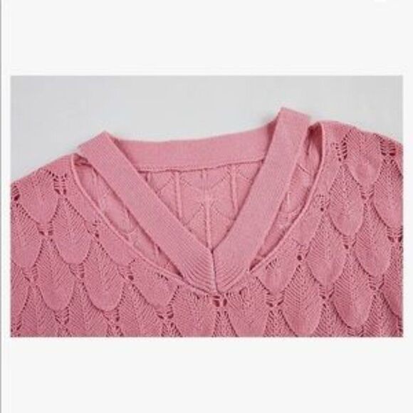 New Unique V Neck Hollow Out Knit Sweater - Picture 9 of 11
